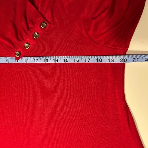 Muisey Red Long Tunic with Shawl Collar and Black Decorative Trim Size L - Picture 10 of 11